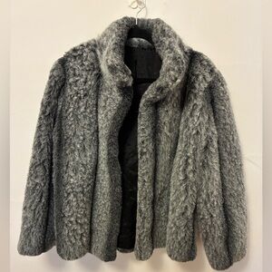 Vintage Mob Wife Style Gray Faux Fur Short Jacket - Medium
